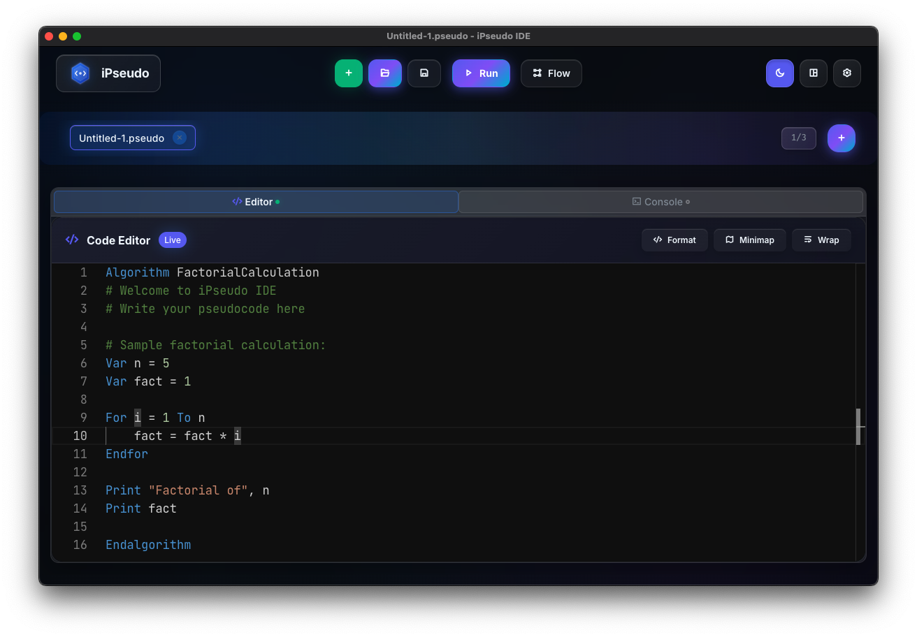 Code Editor - Monaco editor with syntax highlighting